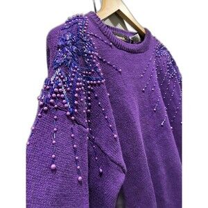 Beautifully Mia Beaded Purple Statement Sweater (M)